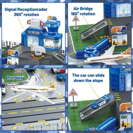 deAO Airplane Toys for Kids with Trucks, Helicopter,Planes, Signs,Fire Trucks Race Cars and Airport Playmat,Great Military Toys Gift for 3 4 5 6 Boys Girls Kids