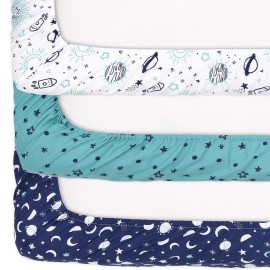 The Peanutshell 3-Pack Fitted Playard Sheets - Soft & Breathable Baby Boy or Girl Mini Crib Sheets, Pack N Play Mattress, Fits Standard Playard Pack Play Mattresses - Space