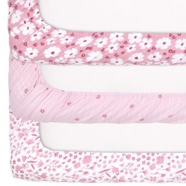 The Peanutshell 3-Pack Fitted Playard Sheets - Soft & Breathable Baby Girl Mini Crib Sheets, Pack N Play Mattress, Fits Standard Playard Pack Play Mattresses - Daisy