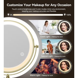 Matekxy 8 Lighted Makeup Mirror with Magnification - 1X/10X Magnifying Desk Mirror with Rechargeable LED Lights, 3 Colors Dimmable Tabletop Mirror, Brass Gold Matekxy 8 Lighted Makeup Mirror with Magnification - 1X/10X Magnifying Desk Mirror with Rechargeable LED Lights, 3 Colors Dimmable Tabletop Mirror, Brass Gold