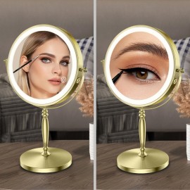 Matekxy 8 Lighted Makeup Mirror with Magnification - 1X/10X Magnifying Desk Mirror with Rechargeable LED Lights, 3 Colors Dimmable Tabletop Mirror, Brass Gold Matekxy 8 Lighted Makeup Mirror with Magnification - 1X/10X Magnifying Desk Mirror with Rechargeable LED Lights, 3 Colors Dimmable Tabletop Mirror, Brass Gold