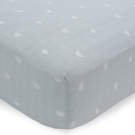 Little Unicorn Premium Crib Sheet | Breathable & Super-Soft Muslin Fabric (Blue Rainbow)