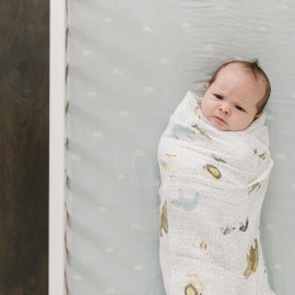 Little Unicorn Premium Crib Sheet | Breathable & Super-Soft Muslin Fabric (Blue Rainbow)