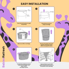 Refills Compatible with DEKOR PLUS Diaper Pail Refills | 4 Pack | Diaper Pail Odor Eliminator| Fresh Powder Scent | Each Diaper Bag Refill Holds up to 2320 Diapers | Diaper bin refill