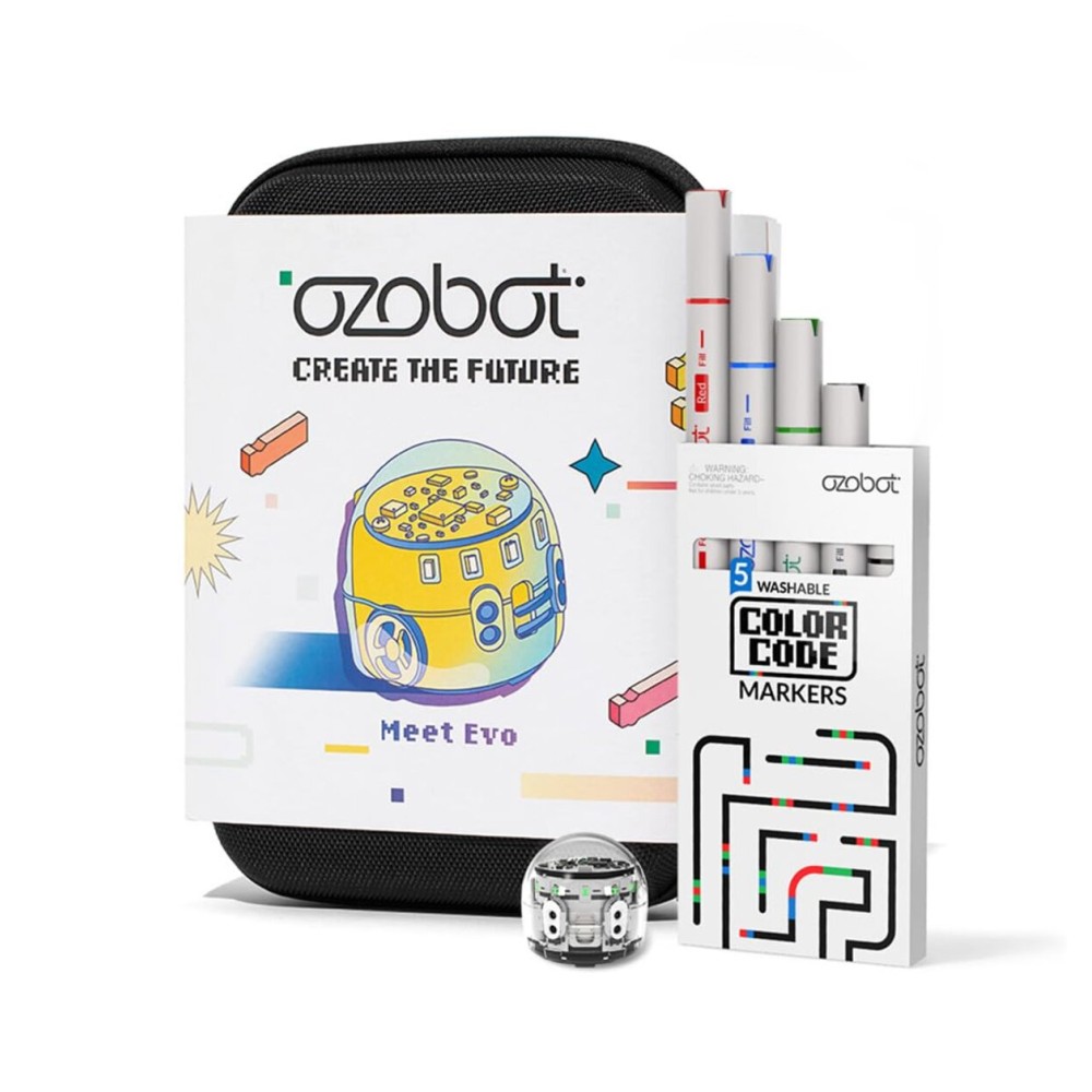Ozobot Evo Entry Kit: Interactive Coding Robot, Kids Ages 5+, Includes Color Code Markers, Charging Cable, Zip Case, Access to 700+ STEM Lessons - Educators & Parents, No Coding Experience Required