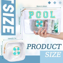 Hillban 2 Pcs Pool Bag Makeup Cosmetic Bag Clear Sunscreen Toiletry Zipper Pouch Beach Travel Summer Stuff Preppy Chenille Letter Patch Pouch PVC Waterproof Organizer Storage Mini Bogg Purse for Women Hillban 2 Pcs Pool Bag Makeup Cosmetic Bag Clear Sunscreen Toiletry Zipper Pouch Beach Travel Summer Stuff Preppy Chenille Letter Patch Pouch PVC Waterproof Organizer Storage Mini Bogg Purse for Women
