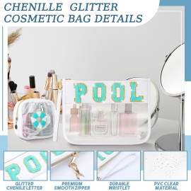 Hillban 2 Pcs Pool Bag Makeup Cosmetic Bag Clear Sunscreen Toiletry Zipper Pouch Beach Travel Summer Stuff Preppy Chenille Letter Patch Pouch PVC Waterproof Organizer Storage Mini Bogg Purse for Women Hillban 2 Pcs Pool Bag Makeup Cosmetic Bag Clear Sunscreen Toiletry Zipper Pouch Beach Travel Summer Stuff Preppy Chenille Letter Patch Pouch PVC Waterproof Organizer Storage Mini Bogg Purse for Women