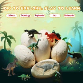 Whiriwhiri Dino Eggs Dig Kit, 12 Unique Fossil Eggs and Discover Dinosaur Excavation Tools Science STEM Digging Toy Gift Present for Boys Girls Age 6-12 Easter Egg Birthday Party, Playdates, Workshops