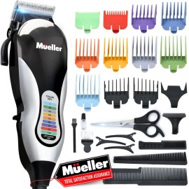 Mueller Ultragroom Professional Hair Clippers for Men with Colored Design, Hair Trimmer for Men, 12 Guide Combs, Trimmer for Hair, Beards, Head, Body, and Face Mueller Ultragroom Professional Hair Clippers for Men with Colored Design, Hair Trimmer for Men, 12 Guide Combs, Trimmer for Hair, Beards, Head, Body, and Face