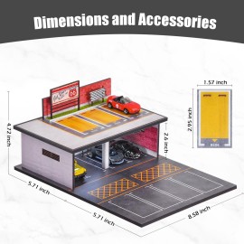 cxiiuui 1/64 Scale Parking Garage Scene Model 2 Layers Hot Wheels Display Case Car with LED Light Parking Lot Model for Diecast Cars 11 Parking Spaces Red