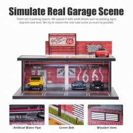 cxiiuui 1/64 Scale Parking Garage Scene Model 2 Layers Hot Wheels Display Case Car with LED Light Parking Lot Model for Diecast Cars 11 Parking Spaces Red