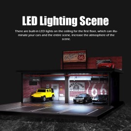 cxiiuui 1/64 Scale Parking Garage Scene Model 2 Layers Hot Wheels Display Case Car with LED Light Parking Lot Model for Diecast Cars 11 Parking Spaces Red