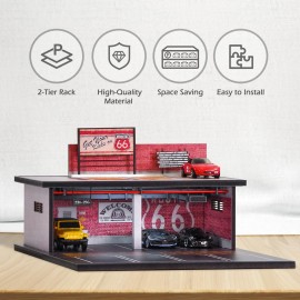 cxiiuui 1/64 Scale Parking Garage Scene Model 2 Layers Hot Wheels Display Case Car with LED Light Parking Lot Model for Diecast Cars 11 Parking Spaces Red