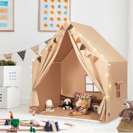 MORITECK Kids Play Tent with Padded Mat & Star LED Lights for Ages 4-8-10 Year Old Girls Boys, Large Cute Indoor Play Room House Tent for Toddler Children