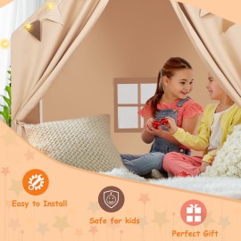 MORITECK Kids Play Tent with Padded Mat & Star LED Lights for Ages 4-8-10 Year Old Girls Boys, Large Cute Indoor Play Room House Tent for Toddler Children