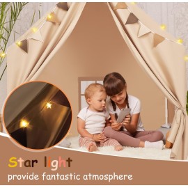 MORITECK Kids Play Tent with Padded Mat & Star LED Lights for Ages 4-8-10 Year Old Girls Boys, Large Cute Indoor Play Room House Tent for Toddler Children