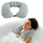 MABOZOO Inflatable Bath Neck Pillows for Tub & Shower - Head & Neck Support, Grey U-Shaped Travel Pillow for Airplane