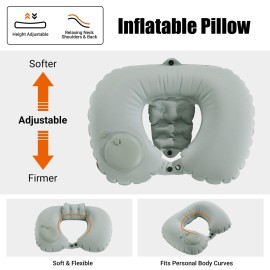 MABOZOO Inflatable Bath Neck Pillows for Tub & Shower - Head & Neck Support, Grey U-Shaped Travel Pillow for Airplane