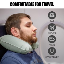 MABOZOO Inflatable Bath Neck Pillows for Tub & Shower - Head & Neck Support, Grey U-Shaped Travel Pillow for Airplane