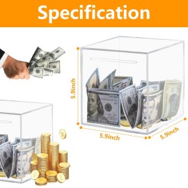 Totola Clear and Unopenable Piggy Bank, Transparent Money Box for Cash Savings, Must-Break-to-Open Acrylic Coin Bank Change Jar for Real Money, Birthday Gifts for Kids & Adults (Square, Medium)