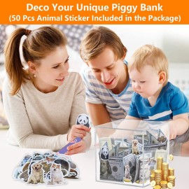 Totola Clear and Unopenable Piggy Bank, Transparent Money Box for Cash Savings, Must-Break-to-Open Acrylic Coin Bank Change Jar for Real Money, Birthday Gifts for Kids & Adults (Square, Medium)