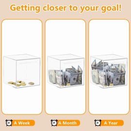 Totola Clear and Unopenable Piggy Bank, Transparent Money Box for Cash Savings, Must-Break-to-Open Acrylic Coin Bank Change Jar for Real Money, Birthday Gifts for Kids & Adults (Square, Medium)