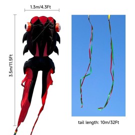 43ft Large Kites for Adults,3D Goldfish Frameless Soft Umbrella Giant Flying Kites,Easy to Fly with 330Ft Kite String in Beach and Amusement Parks-Ages 12+ (Black red)