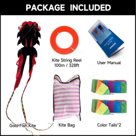43ft Large Kites for Adults,3D Goldfish Frameless Soft Umbrella Giant Flying Kites,Easy to Fly with 330Ft Kite String in Beach and Amusement Parks-Ages 12+ (Black red)