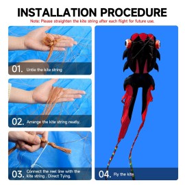 43ft Large Kites for Adults,3D Goldfish Frameless Soft Umbrella Giant Flying Kites,Easy to Fly with 330Ft Kite String in Beach and Amusement Parks-Ages 12+ (Black red)