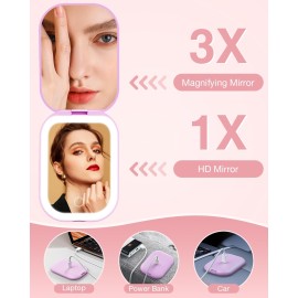 Gospire Ultra-Slim Lighted Travel Makeup Mirror with Lights and Magnification, Rechargeable 3X Magnifying Mirror with 3 Light Colors & Adjustable Brightness, LED Compact Mirror for Purses - Purple Gospire Ultra-Slim Lighted Travel Makeup Mirror with Lights and Magnification, Rechargeable 3X Magnifying Mirror with 3 Light Colors & Adjustable Brightness, LED Compact Mirror for Purses - Purple