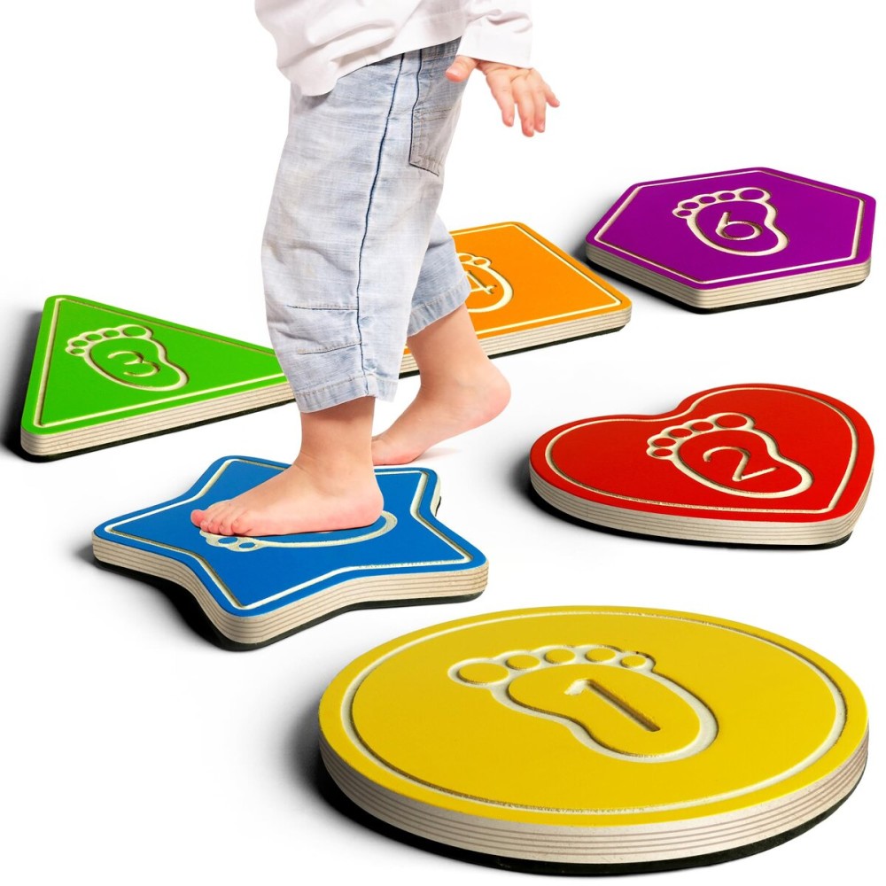 Billeeit Wooden Balance Stepping Stones for Kids, Toddler Balance Beam Toy(Multi-Shape and Colored)