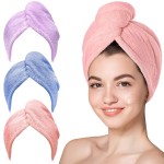 YHPDYL 3 Pack Microfiber Hair Towel Wrap for Women, Fast Drying Hair Turban with Button, Anti-Frizz Large Hair Towel for All Hair Styles, Soft & Absorbent Hair Drying Towel(Bule,Purple,Orange)