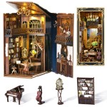 CCCDF Book Nook Kit, DIY Miniature Dollhouse Booknook Kit, 3D Wooden Puzzle Bookend Bookshelf Insert Decor with LED Light for Teens and Adults (Pianist with Nightingale)