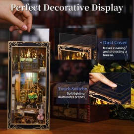 CCCDF Book Nook Kit, DIY Miniature Dollhouse Booknook Kit, 3D Wooden Puzzle Bookend Bookshelf Insert Decor with LED Light for Teens and Adults (Pianist with Nightingale)