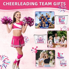 Lyrow 160 Pcs Cheerleader Gifts Bulk for Team Cheer Scrunchies Hair Ties Makeup Bag Cheer Mirror Bracelet Keychain Sticker for Back to School(Pink)