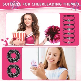Lyrow 160 Pcs Cheerleader Gifts Bulk for Team Cheer Scrunchies Hair Ties Makeup Bag Cheer Mirror Bracelet Keychain Sticker for Back to School(Pink)
