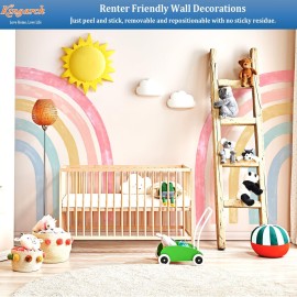 Kingarch Large Watercolor Rainbow Wall Decals, Colorful Peel and Stick Fabric Nursery Wall Decor, Removable Home Room Wall Decor Murals Stickers for Kids Girls Toddler Bedroom Living Room Playroom