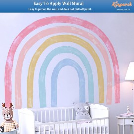 Kingarch Large Watercolor Rainbow Wall Decals, Colorful Peel and Stick Fabric Nursery Wall Decor, Removable Home Room Wall Decor Murals Stickers for Kids Girls Toddler Bedroom Living Room Playroom