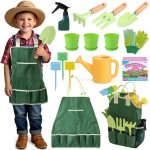 JOI MEW Kids Gardening Tools Set, Garden Toys w/Wooden Handle Alloy Rake,Fork,Trowel, Watering Can,Gloves,Tote Bag,Plant pots, DIY Bookmark Kits, Spring Summer Toy Outdoor Gift for Toddler Boy Girl