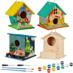 Liliful 4 Pack Birdhouse Kit DIY Wooden Lovely Bird House with Paint and Paintbrushes Arts and Crafts Painting Kits for Boys Girls Adults Christmas Party Gift Build Paint Classroom Birthday Craft