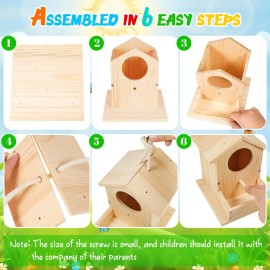 Liliful 4 Pack Birdhouse Kit DIY Wooden Lovely Bird House with Paint and Paintbrushes Arts and Crafts Painting Kits for Boys Girls Adults Christmas Party Gift Build Paint Classroom Birthday Craft