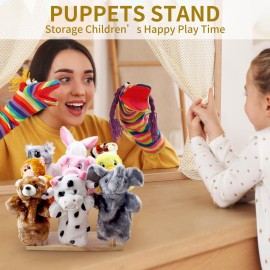 Ouvibor Wooden Puppet Stand, Education Wooden Puppet Tree Store and Display Doll Holder, Anti Crush Storage, Holds 9 Hand Puppets