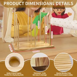 Ouvibor Wooden Puppet Stand, Education Wooden Puppet Tree Store and Display Doll Holder, Anti Crush Storage, Holds 9 Hand Puppets