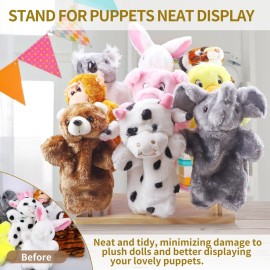 Ouvibor Wooden Puppet Stand, Education Wooden Puppet Tree Store and Display Doll Holder, Anti Crush Storage, Holds 9 Hand Puppets