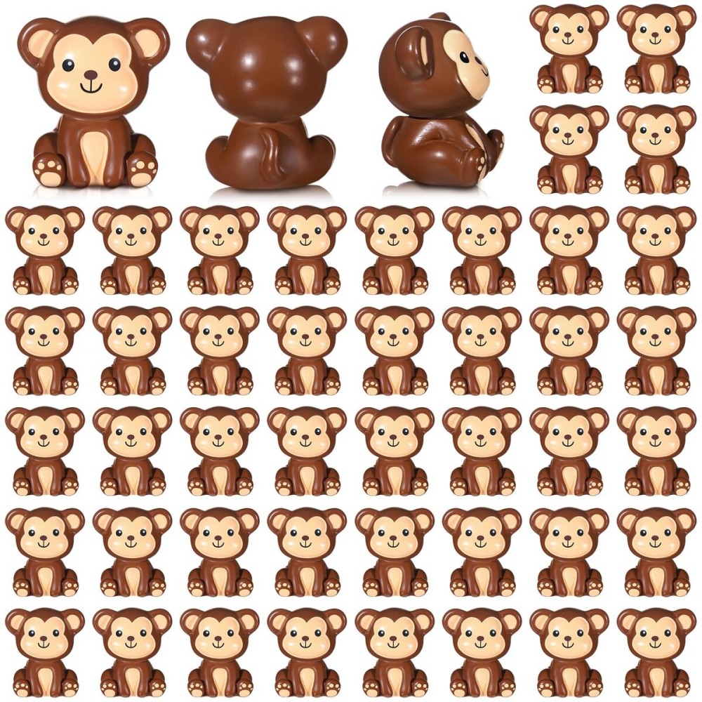 Silipull 50 Pcs Mini Monkey Figurines Resin Monkey Figures Bulk Tiny Animals Party Favors for Summer Cake Topper Goodie Bag Fillers Supplies Stuffers