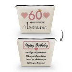 Livel lhood 60th Birthday Gift Makeup Bag for Women Cute Small Cosmetic Bag for Purse Travel Toiletry Zipper Pouch for 60-Year-Old Women Happy Birthday Gift Pink 60 Awesome Makeup Bag