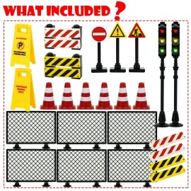 Pasacho City Road Signs Bricks Accessories, Construction Site Street Signs, Mini Traffic Cones & Crosswalk Signal Toys for Kids Building Blocks Toys for Boys
