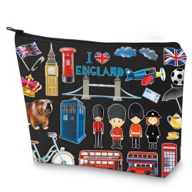 WZMPA England Travel Cosmetic Bag British Vacation Gifts United Kingdom Makeup Zipper Pouch Bag UK Trip Merchandise (EnglanBL-BL)