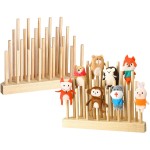 Briwooody Finger Puppets Stand 11.8 x 3 Inch Wooden Finger Puppet Holder for Kids Toddlers Classroom Home Anti Crush Stand for Storage and Easy Accessibility