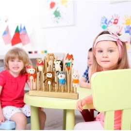 Briwooody Finger Puppets Stand 11.8 x 3 Inch Wooden Finger Puppet Holder for Kids Toddlers Classroom Home Anti Crush Stand for Storage and Easy Accessibility